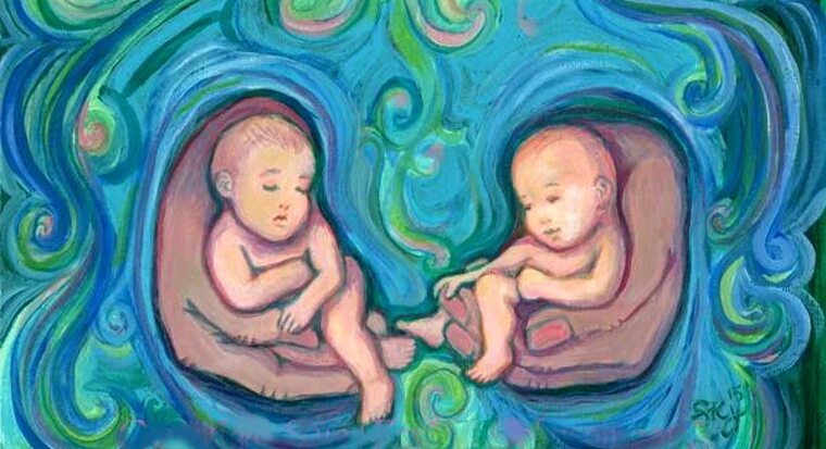 Разговор двух младенцев. Живопись младенец в утробе. Притча о двух младенцах в утробе матери. Картина мама двойни.