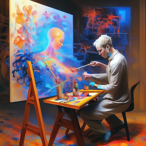 нейросеть рисует картину а человек задумался